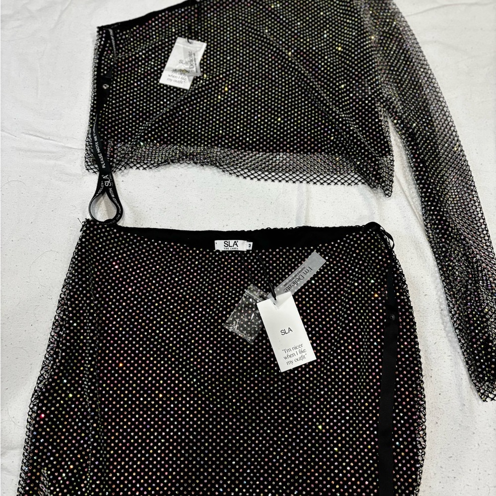 SLA Black Mesh Pencil Skirt